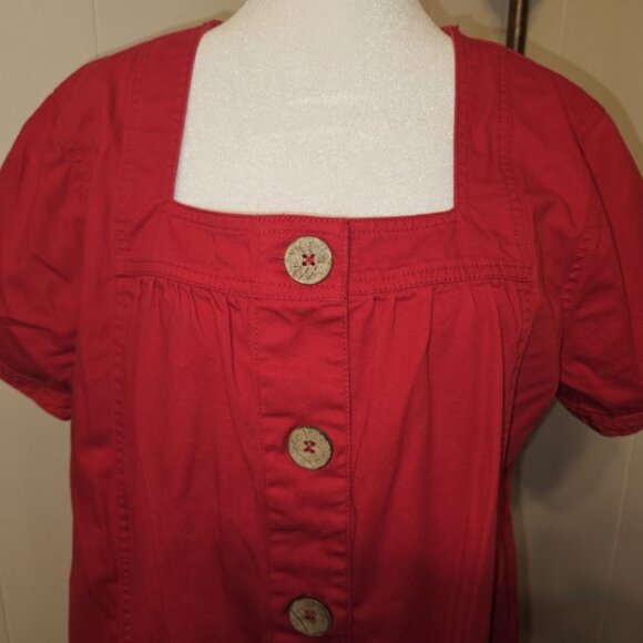 VICKI BLUE Red Short Sleeve Denim Dress Ladies Large Petite Square Neckline - Picture 4 of 6